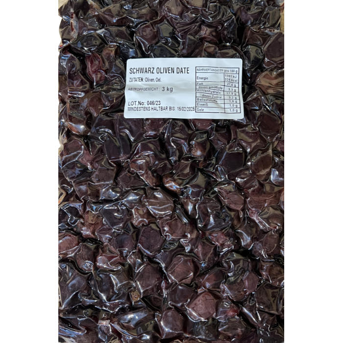 Slightly wrinkled baked black olives - Regina - 3 kg