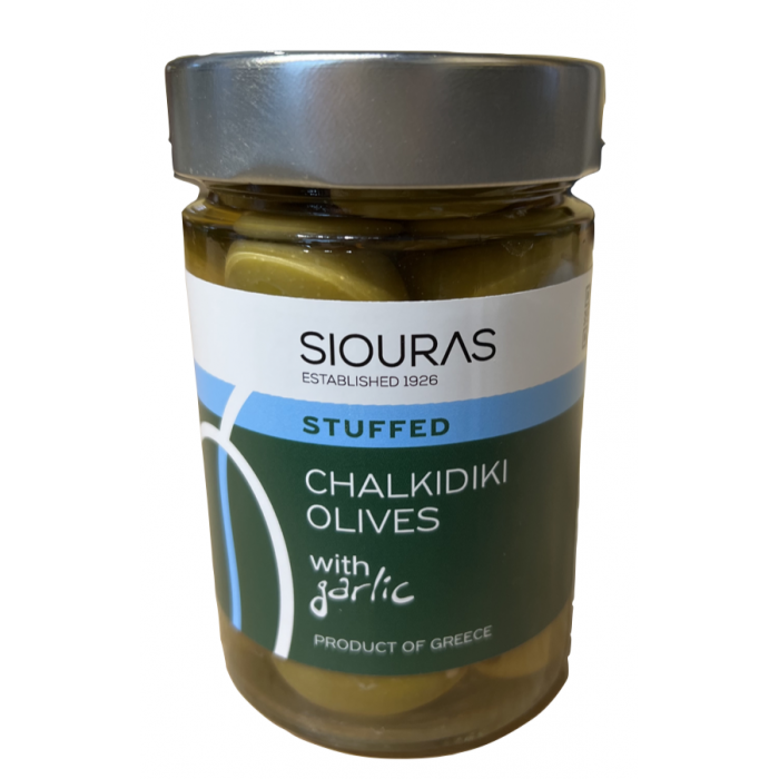 Pitted green olives stuffed with garlic - Siouras - 370 grr