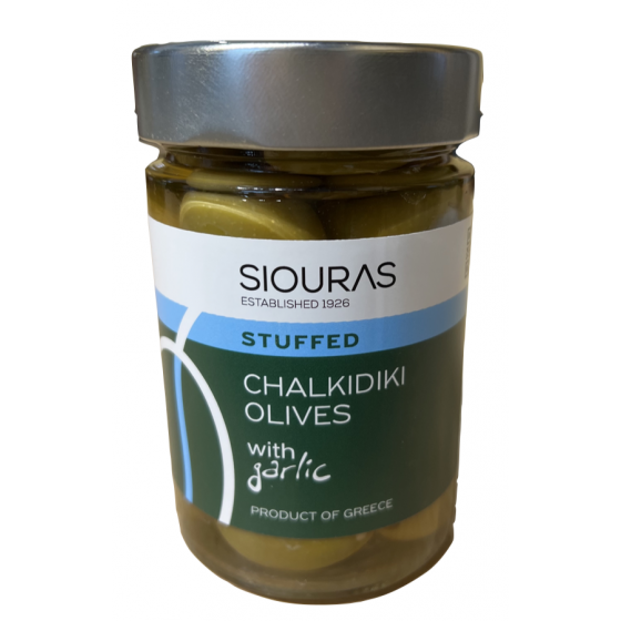 Pitted green olives stuffed with garlic - Siouras - 370 grr