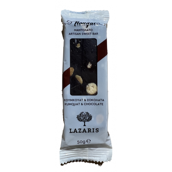 Nougat met kumquat, chocolade en amandelen - Lazaris Artisan - 50 gr