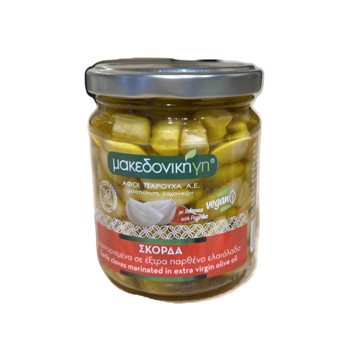 Knoflookteentjes gemarineerd in extra vierge olijfolie - Makedoniki Gi - 130 gr