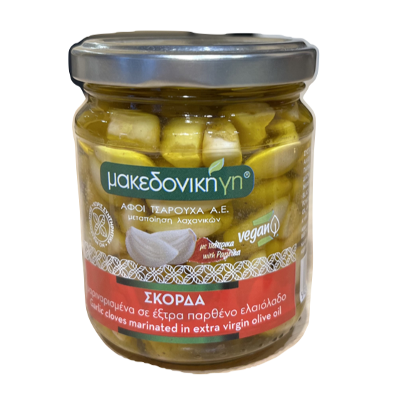 Knoflookteentjes gemarineerd in extra vierge olijfolie - Makedoniki Gi - 130 gr