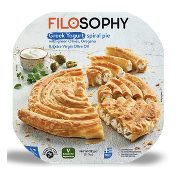 Spiraalvormig bladerdeeg met Griekse yoghurt, groene olijven, oregano en olijfolie - Filosofie - 600 gr