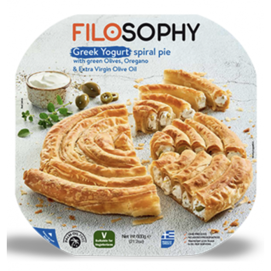 Spiraalvormig bladerdeeg met Griekse yoghurt, groene olijven, oregano en olijfolie - Filosofie - 600 gr
