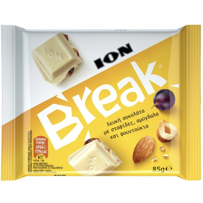 Melkchocolade met druiven, amandelmelk en hazelnoten "breek" hazelnoten - Ion - 85 gr