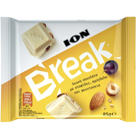 Melkchocolade met druiven, amandelmelk en hazelnoten "breek" hazelnoten - Ion - 85 gr